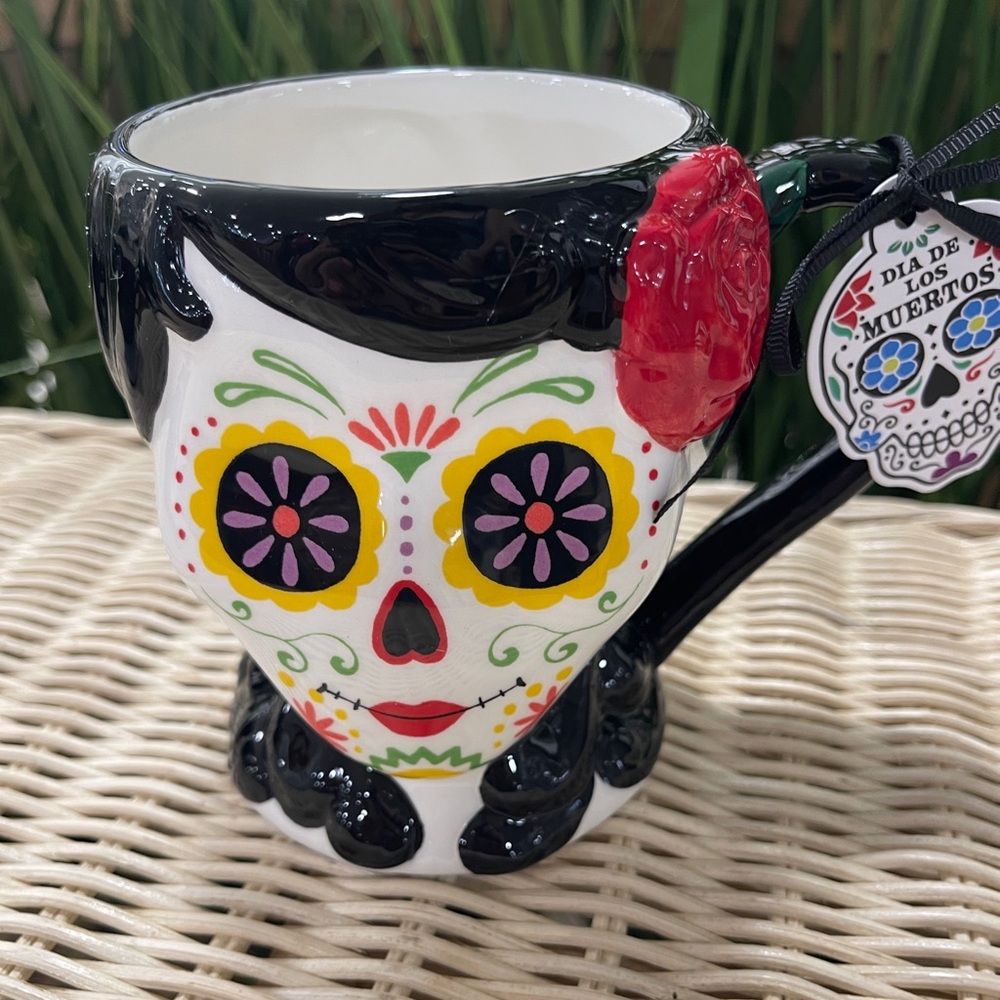 Halloween Sugar Skull 💀🌸 Ceramic mug Day of the Dead Blue Sky Ceramics NWT